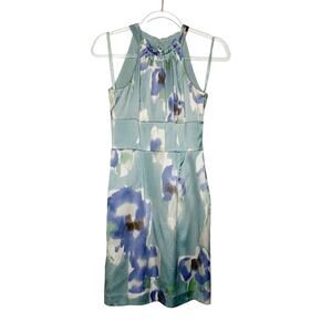 ANN TAYLOR Halter Floral Shift Dress Sleeveless Above Knee Green Multi Size 2P